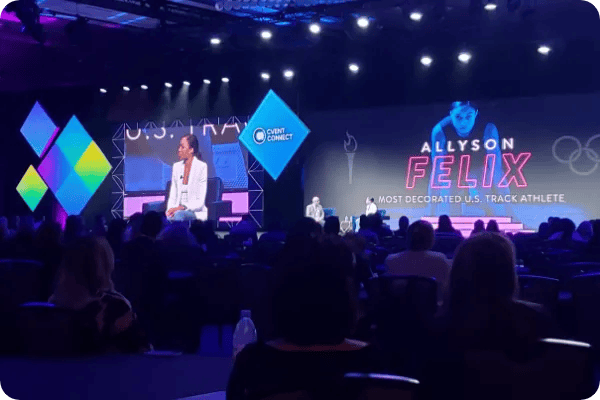 Allyson Felix gives a presentation at Cvent Connect 2022