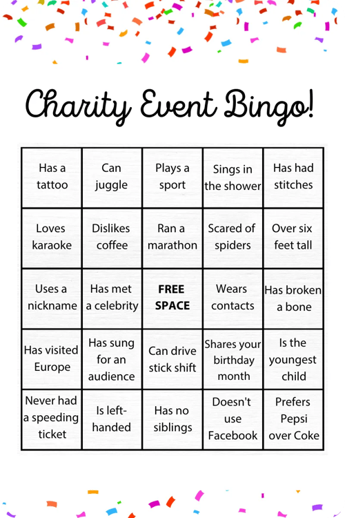Charity Event Bingo Card
