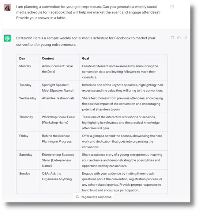 ChatGPT - Create a social posting schedule