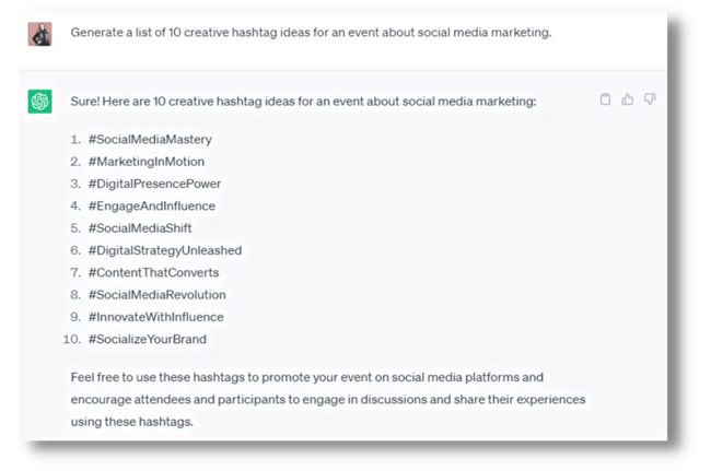 ChatGPT - Generate event hashtags