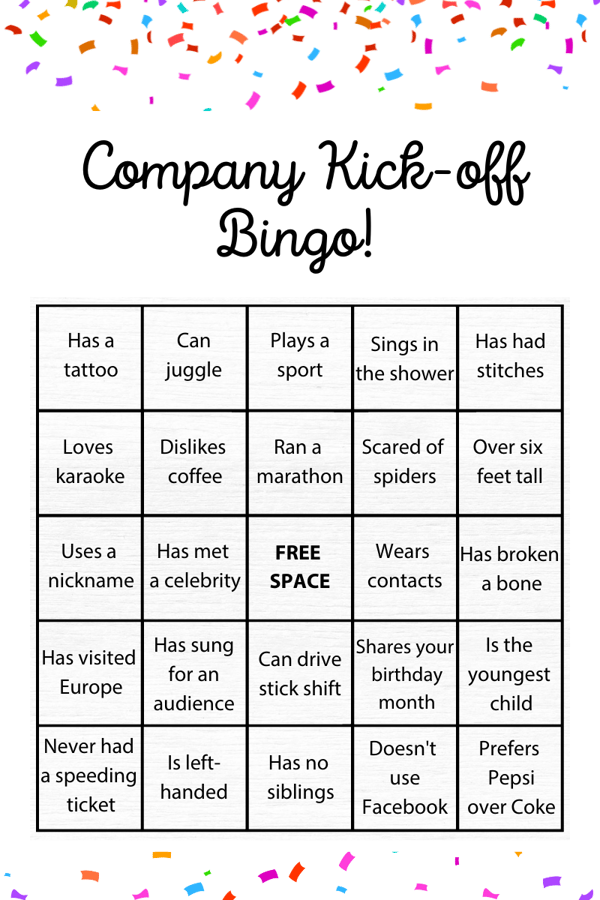 Example of a Company Kick-off Bingo Card