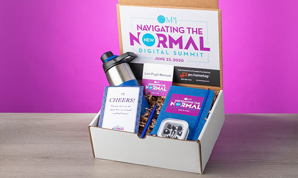 An example of an attendee kit that can include sponsored products