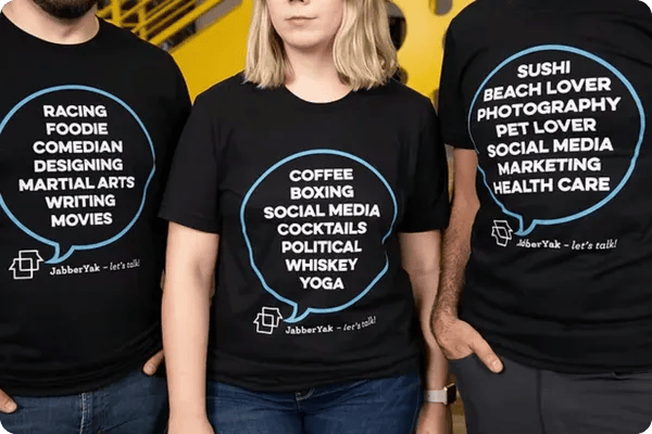 Use JabberYak t-shirts to display event attendee interests