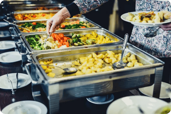 a sustainable event buffet with seasonal food items and local produce