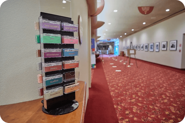 Biology themed badge ribbon wall at ISMB in Madison