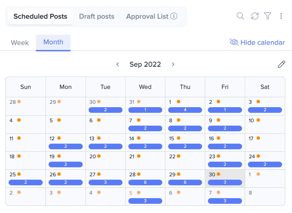 Social media scheduling calendar in eclincher