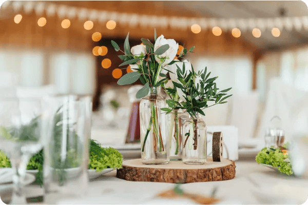 ecofriendly centerpieces made of locally grown flowers and glass jars