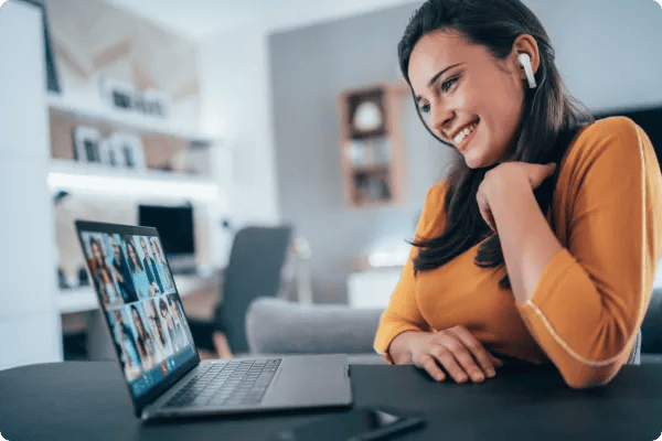 employee participates in a virtual awards ceremony at work