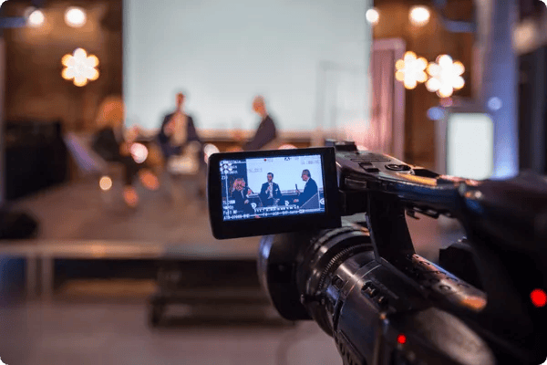 event team live streams a conference panelist interview