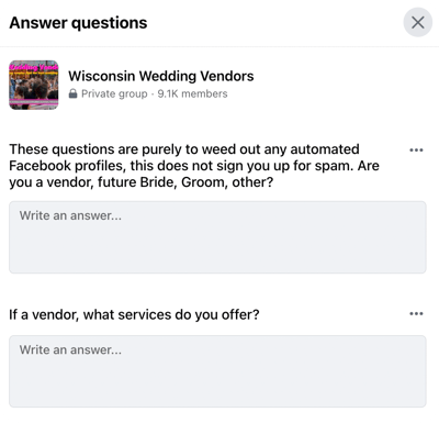 Facebook group entry questions to vet members