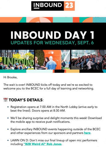 Inbound 2023 Day 1 Recap Email