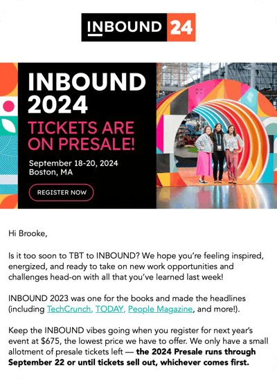 INBOUND 2023 wrap-up and 2024 ticket pre-sale email