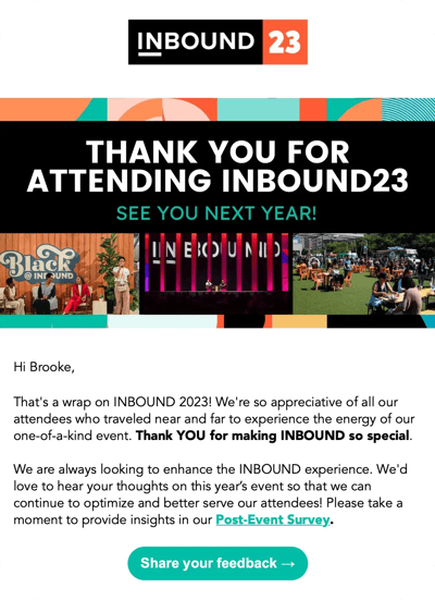 INBOUND 2023 post-event thank you and survey email