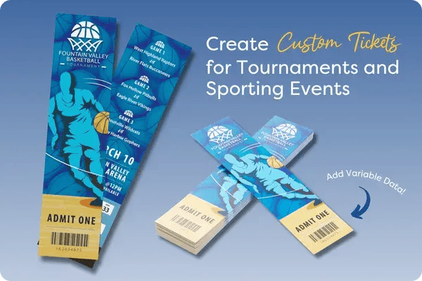 Create custom sports event tickets with pc/nametag