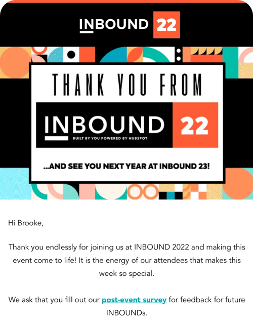 HubSpot INBOUND post-show survey email