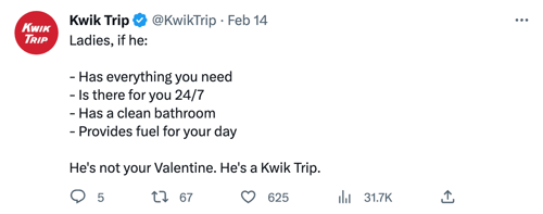Kwik Trip funny Valentines Day Tweet