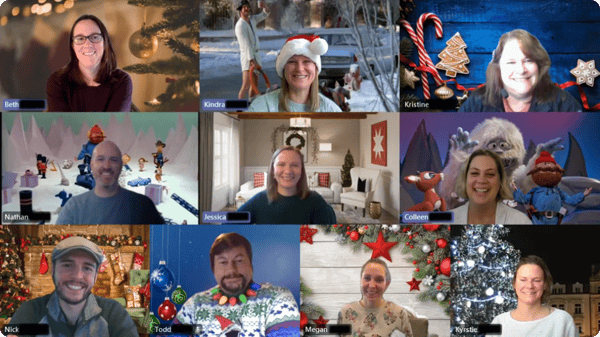 pcnametag sales team virtual holiday party on Teams