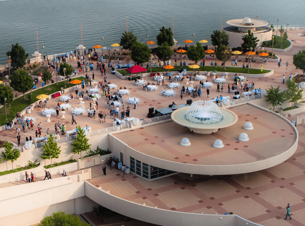 The top deck of Monona Terrace in Madison, Wisconsin during an event
