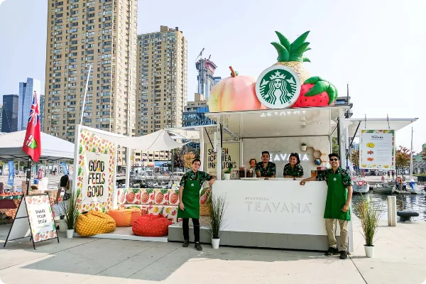 a juice stand brand activation by starbucks and teavana