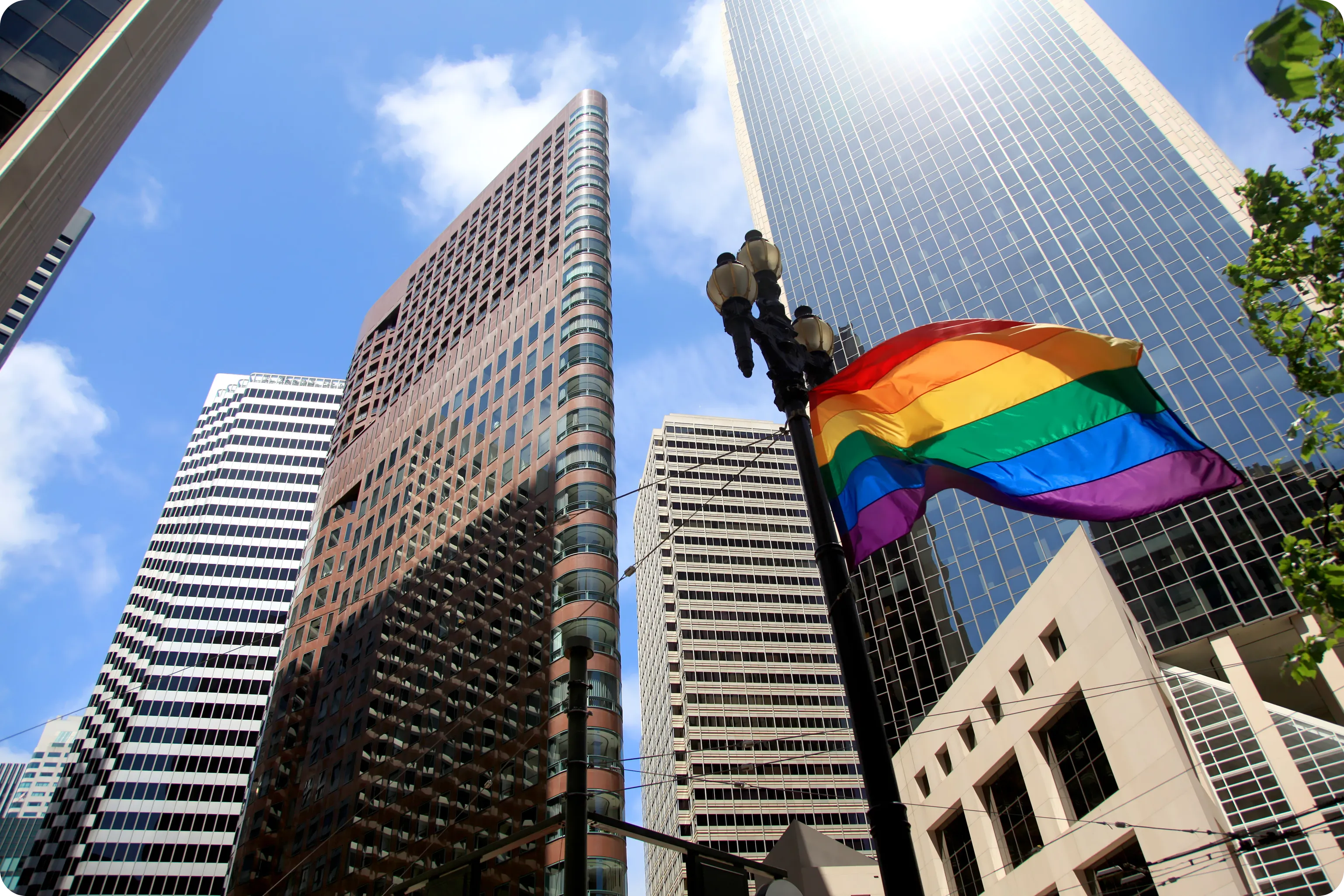 a pride flag waving in san fransisco california