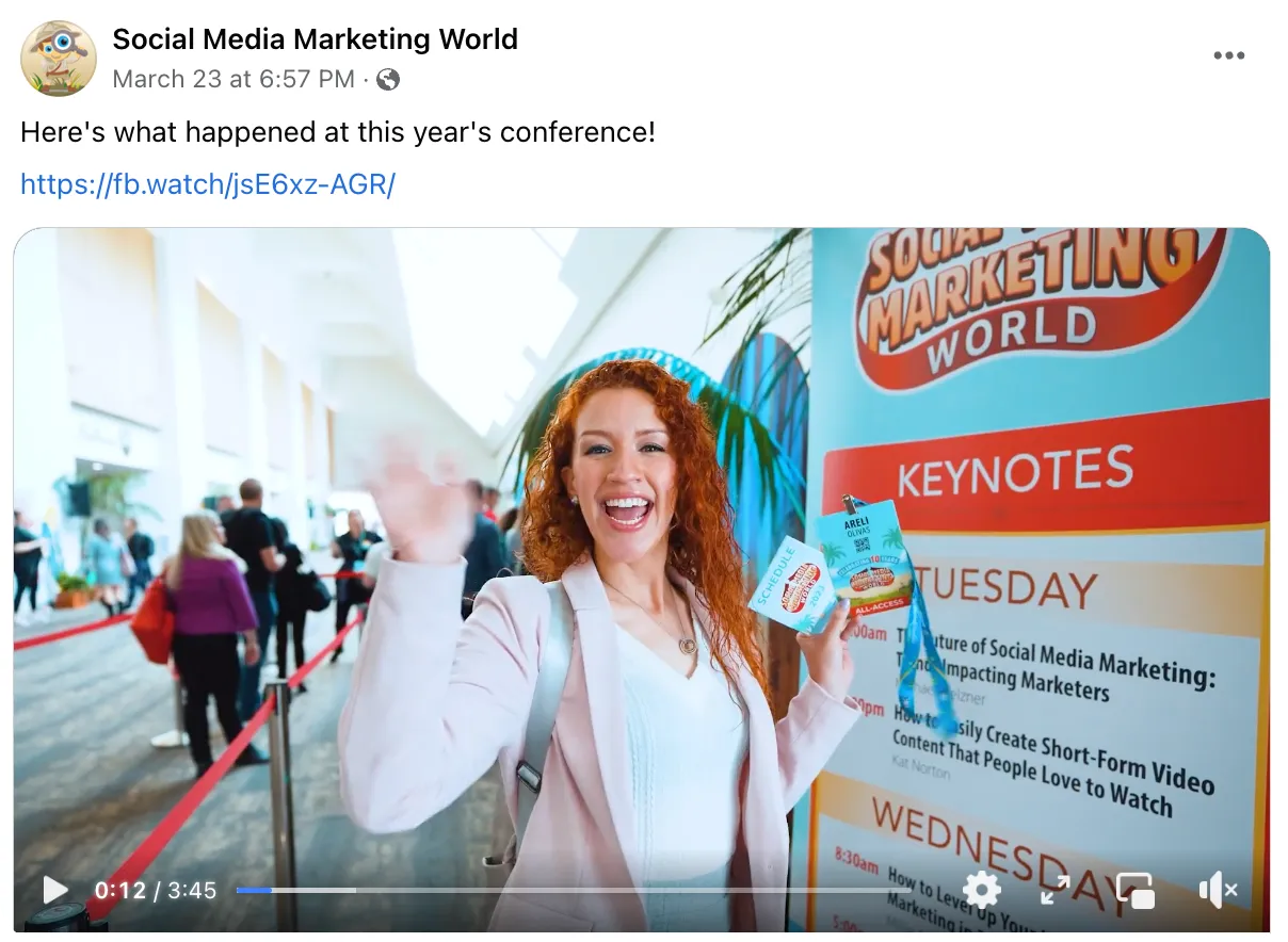 Social Media Marketing World conference Facebook post