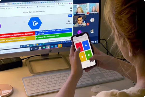 virtual event attendee uses kahoot trivia software